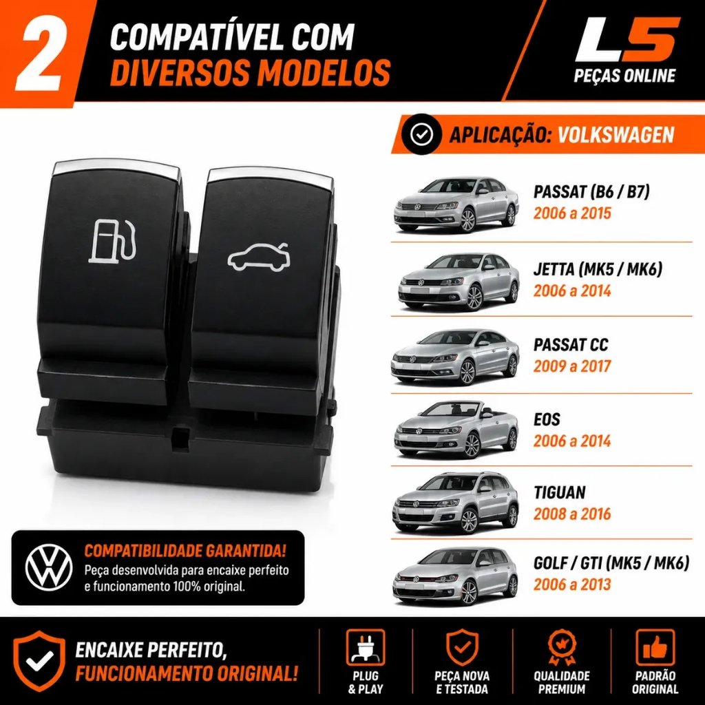 Botao Interruptor Porta Mala Combustivel Passat B6 Variant 2005 A 2008 Jetta Tsi 2010 2012 Eos Tampa