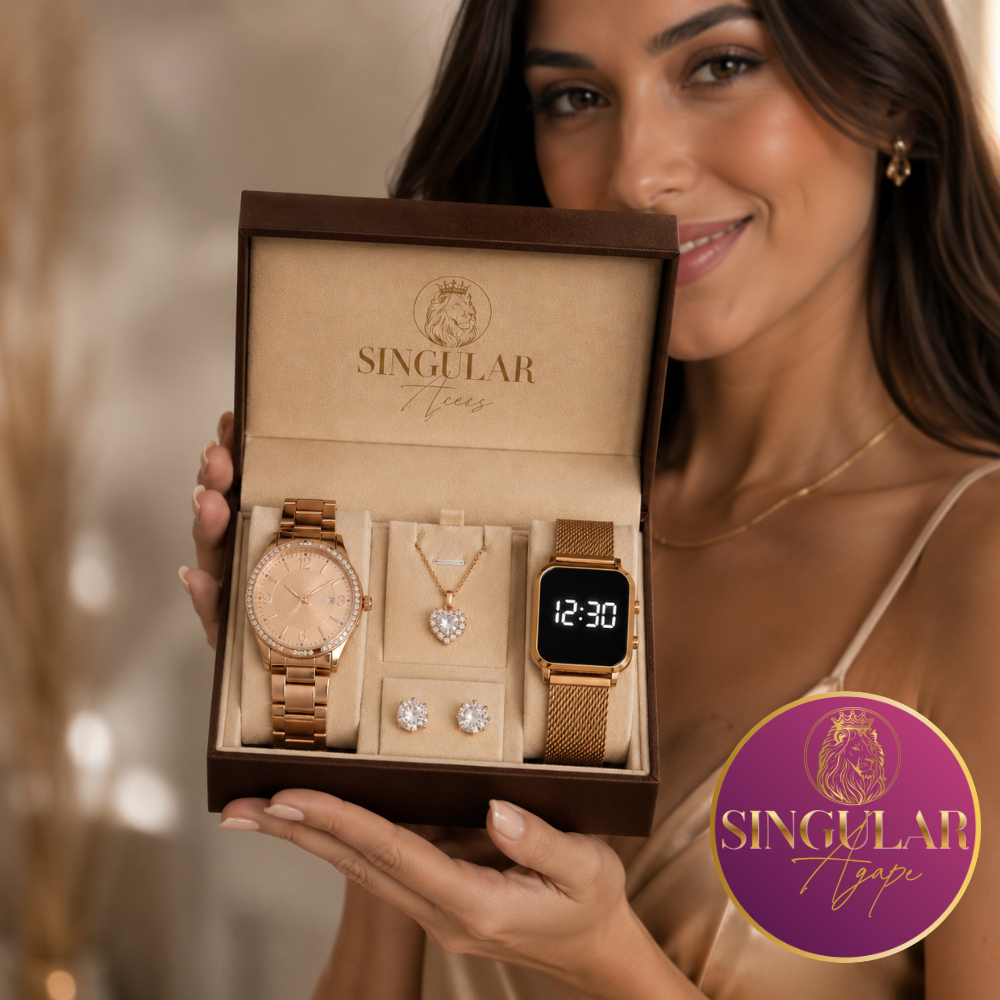 Kit 2 Relógio colar e brinco Feminino Moda Luxo Elegante Premium Delicado