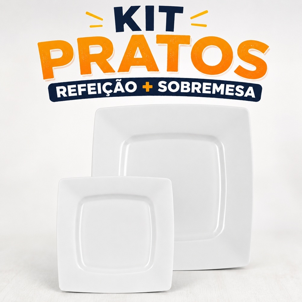Kit Pratos Quadrados PLÁSTICO Refeição + Sobremesa Lanches Festas Mesa Jantar Churrascos Aniversario