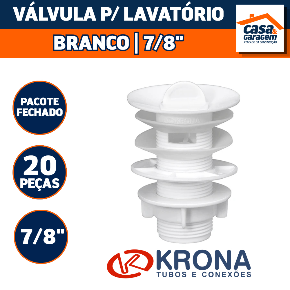 Kit Com 20 Válvula Lavatório/Tanque V8 812 Krona