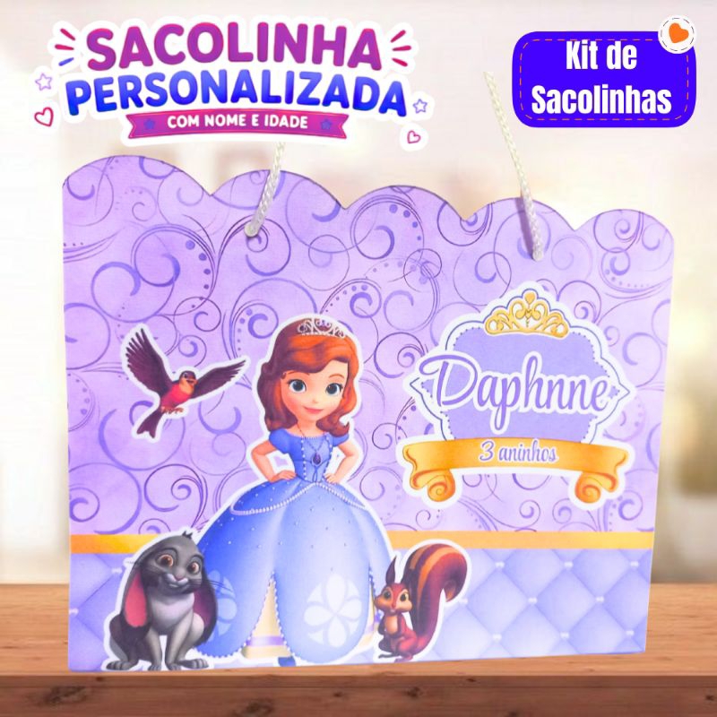 Sacolinha Personalizada Princesa Sofia Luxo Infantil | Lembrancinha Festa Princesa Sofia Menina