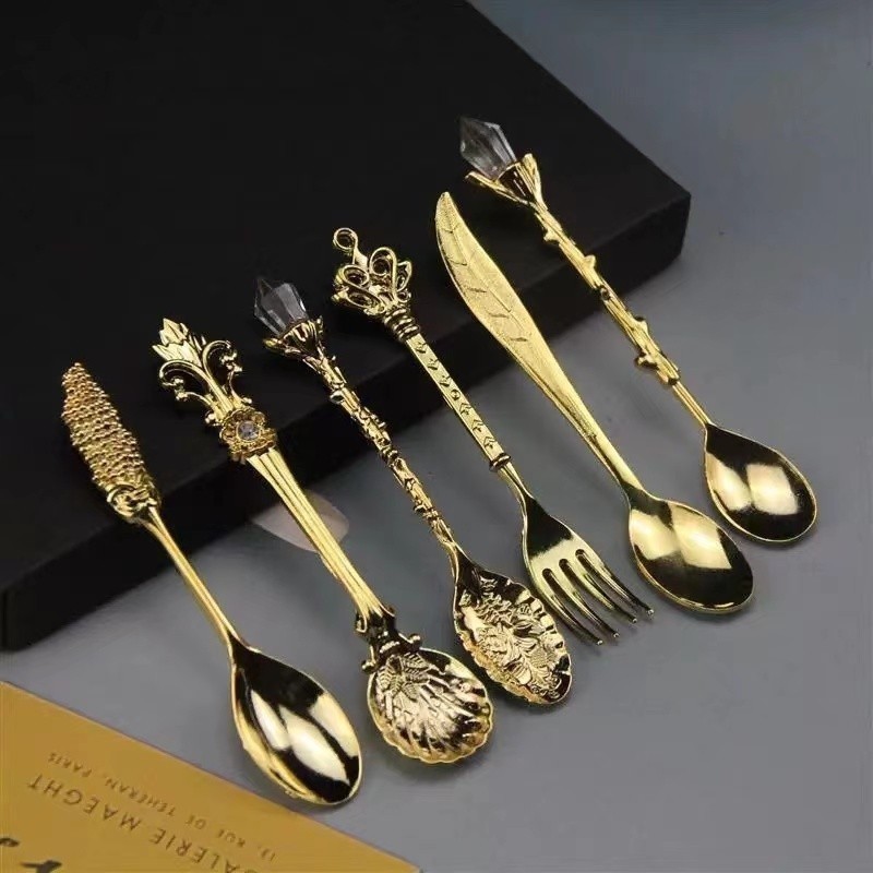 Kit 6 Colheres Vintage para Café Gourmet - Acabamento Ouro Antigo Resistente — imagem 2 de 2