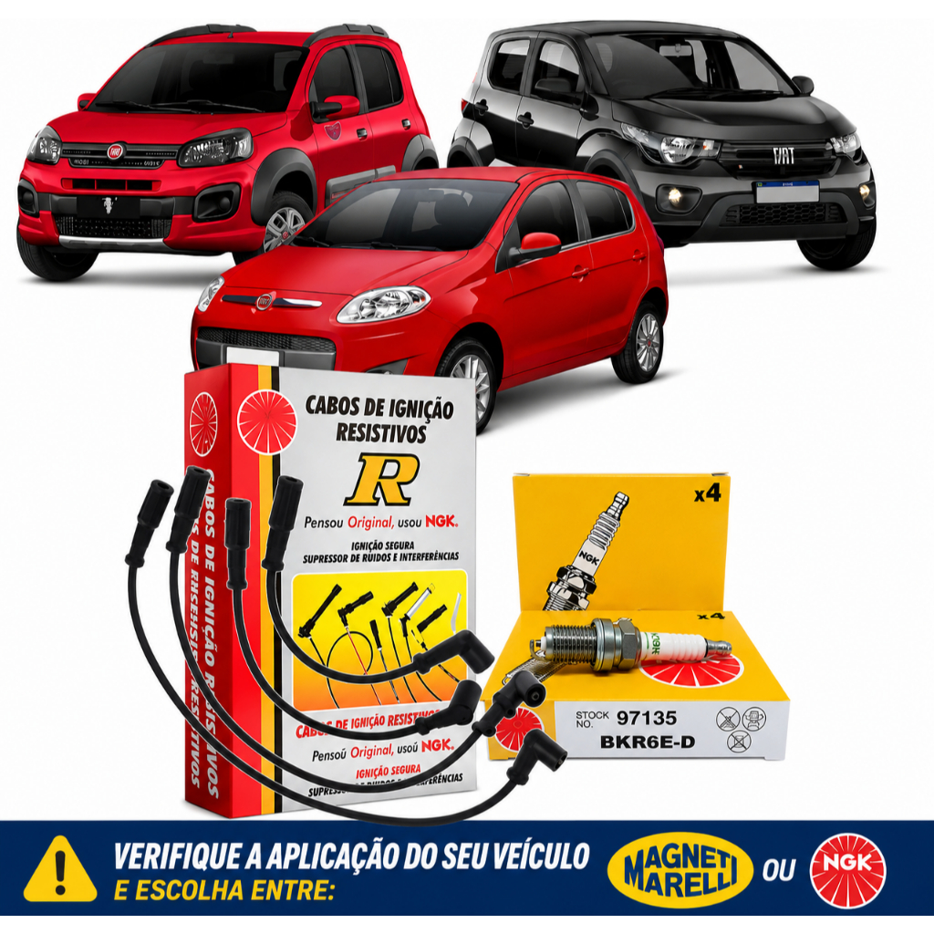 Cabos + Velas 1.0 8V Novo Uno Palio Grand Siena Mobi 2010 a 2016 EVO