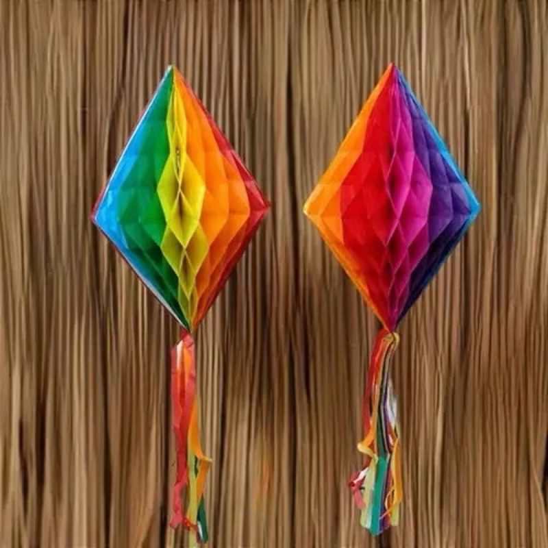 Balão Junino Colmeia Triangular | 30cm | Papel | Unidade E Kits | Decoração De Teto Festa Junina | Arraial, Enfeite