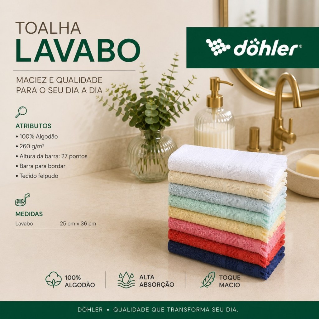 KIT Toalha Lavabo Felpudo Dohler Capri II Liso Para Bordar