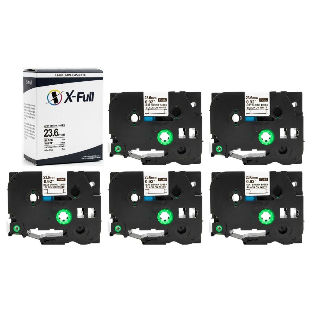 5 Fita Compatível HSC-251 HSC251 HSE-251 23.6mm 1.5m Preto No Branco Tubo Termoretrátil PT-D800W PT-E300 PT-E500 X-full
