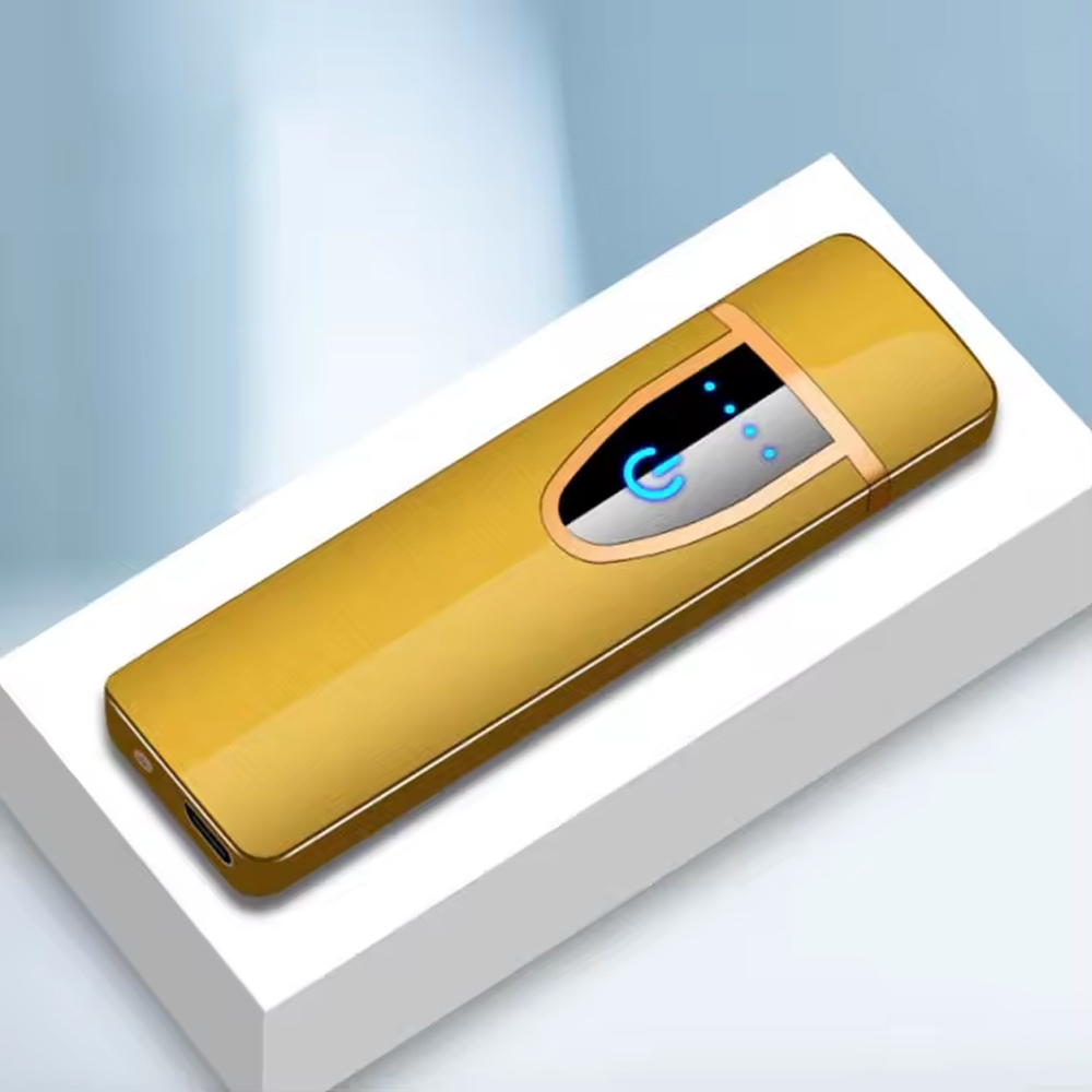 Isqueiro Elétrico Recarregável USB Touch Sem Chama à Prova de Vento Dourado