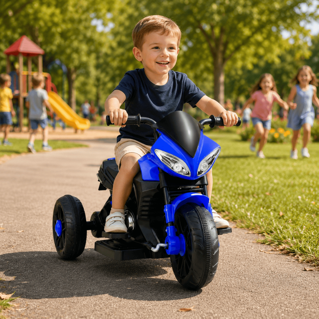 Moto Elétrica 6v Azul Pedal Motinha Triciclo Infantil Luz Som Bateria