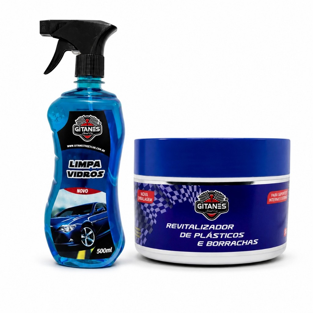 Kit Revitalizador de Plásticos e Borrachas 200g + Limpa Vidros 500ml Spray