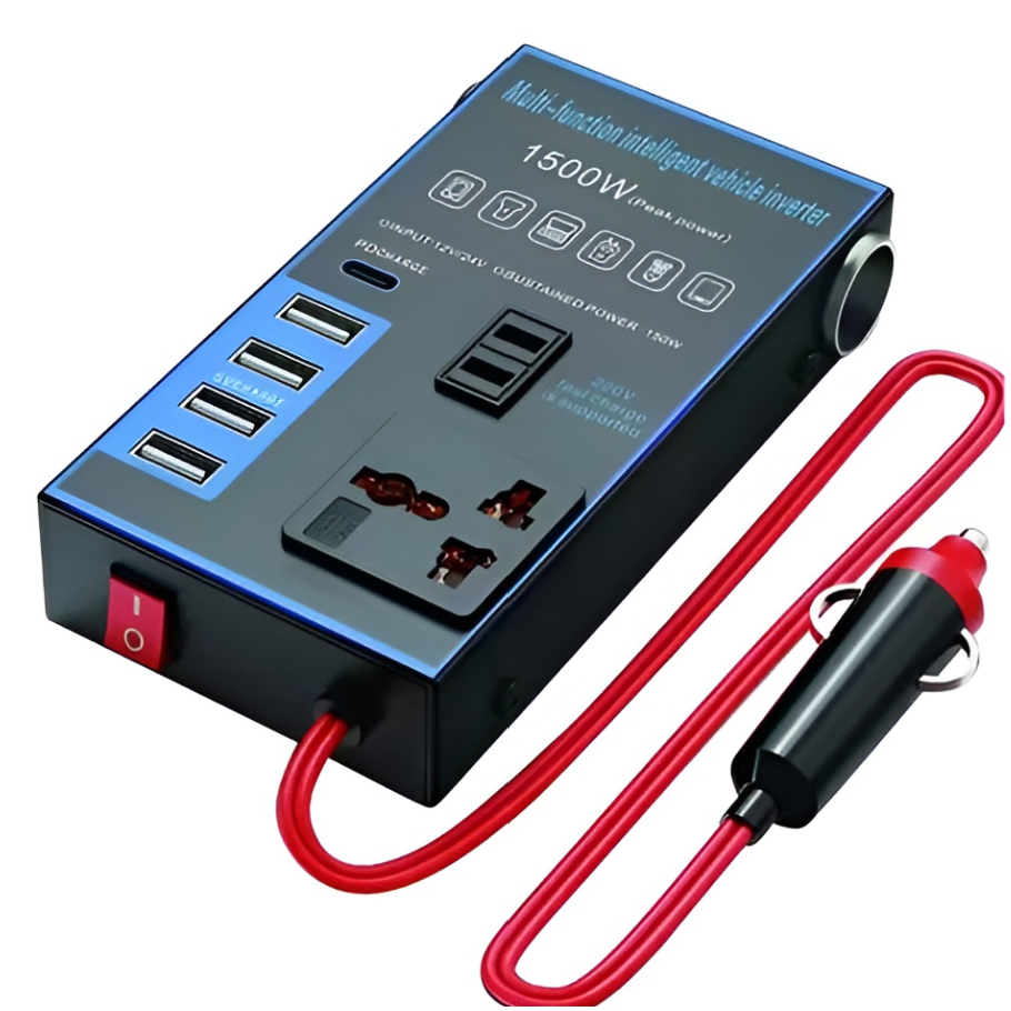 Inversor De Energia Para Carro Caminhão 12v 24V  220v 1500W 4 USB 1 Entrada Tipo C Tomada Universal