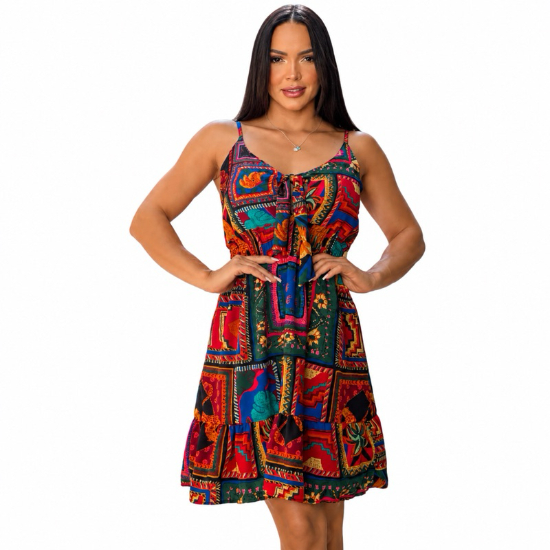 Vestido Feminino Estampado Alcinha Soltinho Moda Verão Casual Elegante Tendência Blogueira