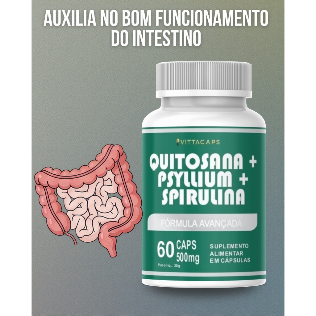 QPS-Quitosana com Spirulina+ Psyllium 500mg 60 Cápsulas- ENVIO IMEDIATO
