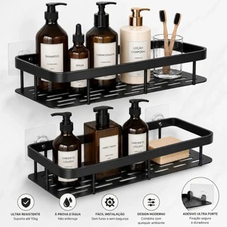 Kit 2 Prateleiras Adesivas ABS Plástico Para Banheiro Sem Furo Porta Shampoo Organizador …