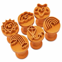 Kit Carimbos Brigadeiros Docinhos Molde Festa Confeitaria - 365 Sorrisos Sol Nuvem Arcoíris Estrela - 6pçs