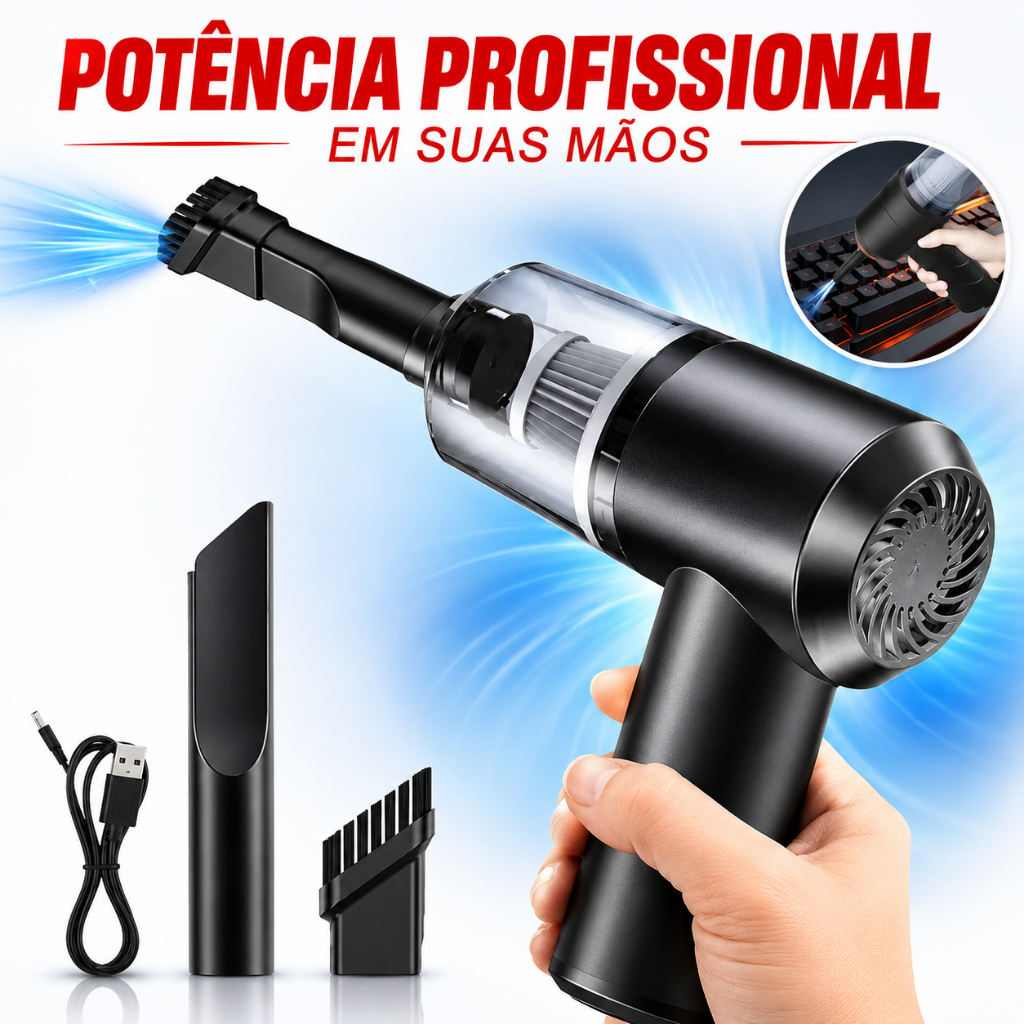 Aspirador De Pó Soprador Mini 3em1 Portátil Recarregável Linha Premium Multifuncional Casa Automovel