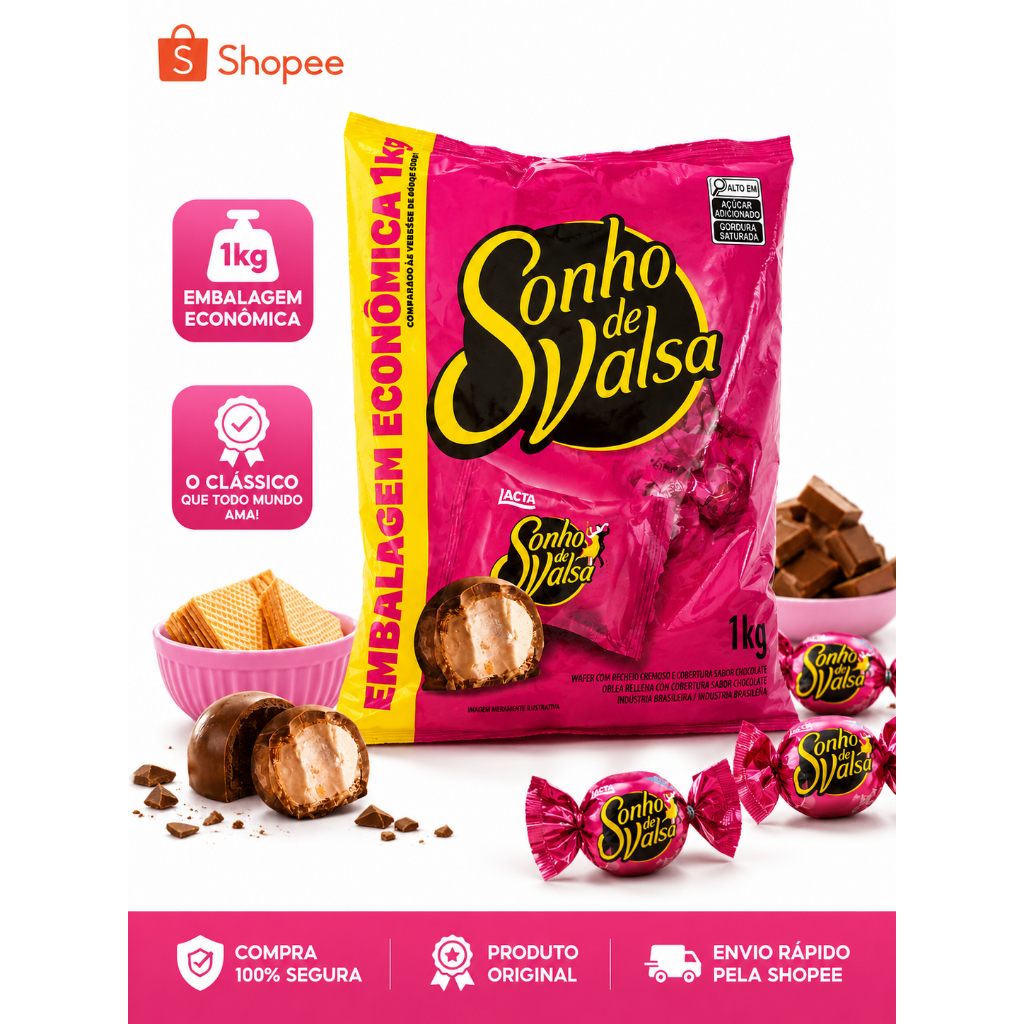 Sonho de Valsa 1kg Lacta Bombom Recheado Cobertura Chocolate