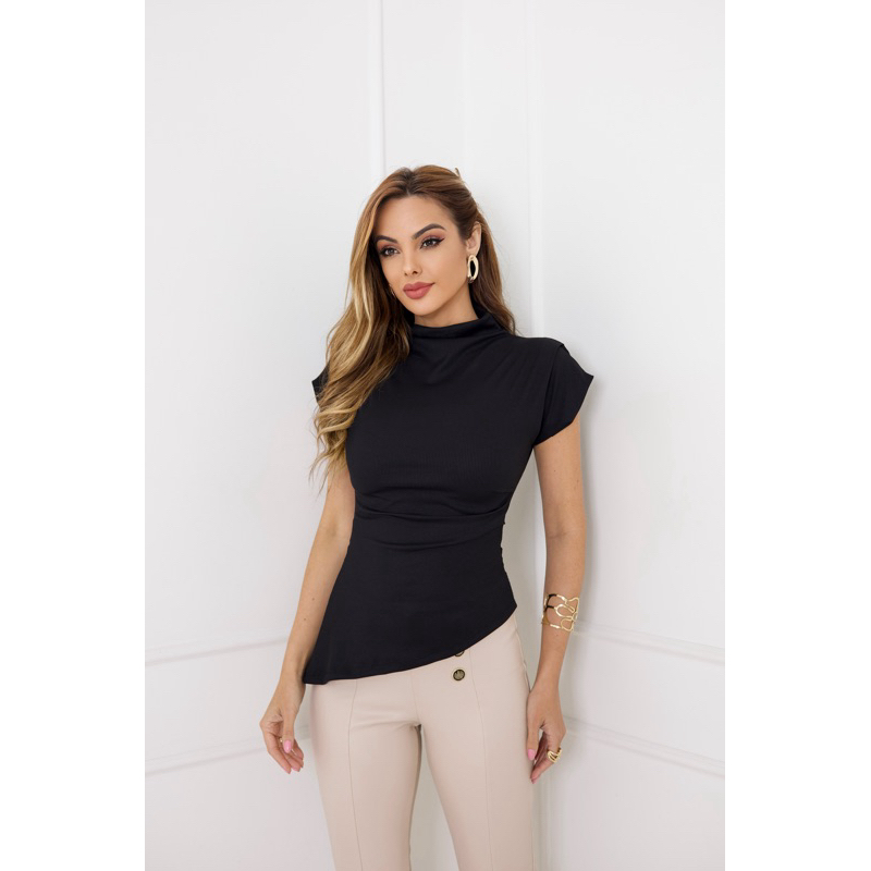 Blusa Blusinha Feminina Assimétrica Ribana Canelada, Básica, Moda Luxo, Chic e Confortável