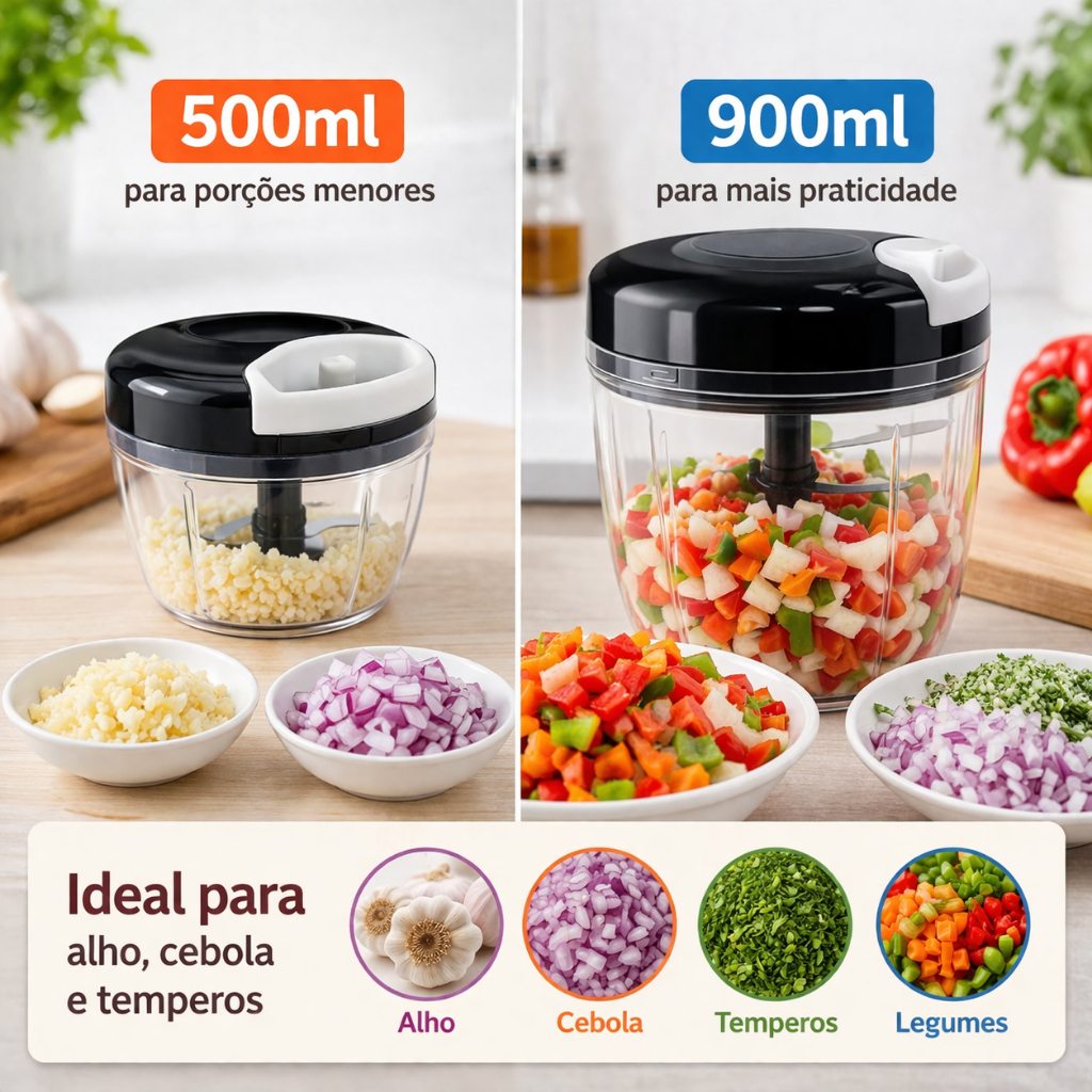 Kit 2 Processador Manual De Alimentos Grande 5 Lâminas 900ml e 500ml 3 Lâminas  Original line