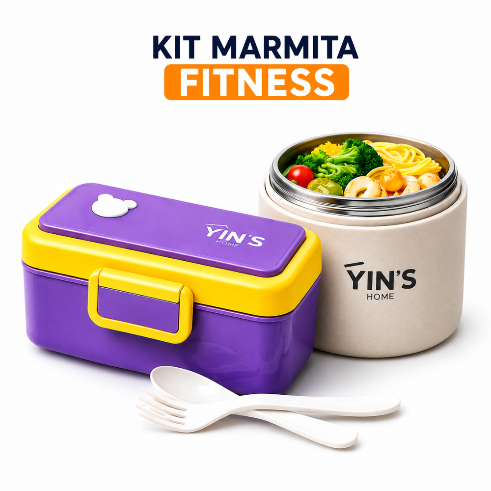 Kit Marmita Fitness 600ml 700ml Inox Lunch Box | Marmita para Dieta Academia Trabalho Refeição