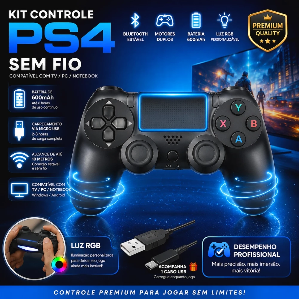 Controle Sem Fio Joystick Premium Compatível Bluetooth Com RGB TV/PC/Notebook/Computador