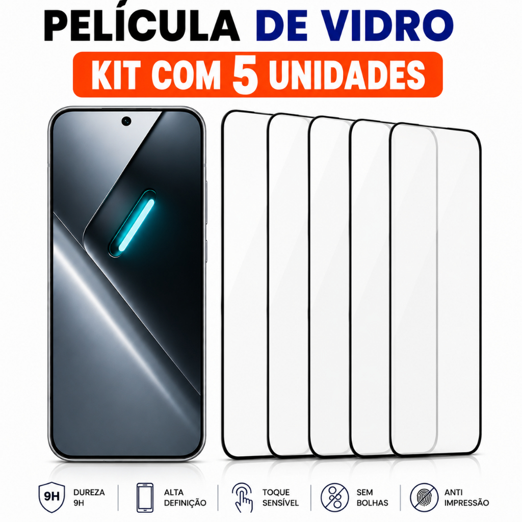 Kit 5 Películas de Vidro 3D Para Xiaomi Poco X8 Pro + Kit Limpeza