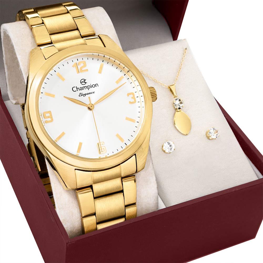 Kit Relógio Champion Feminino Elegance Com Colar e Brincos CN26046W