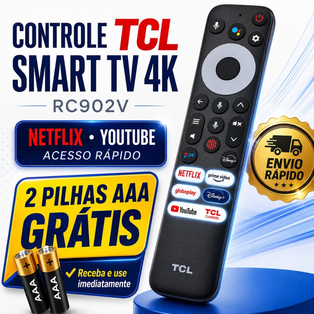 Controle Remoto Para TCL Smart TV 4K Netflix Youtube Rc902v-brinde 2 pilha