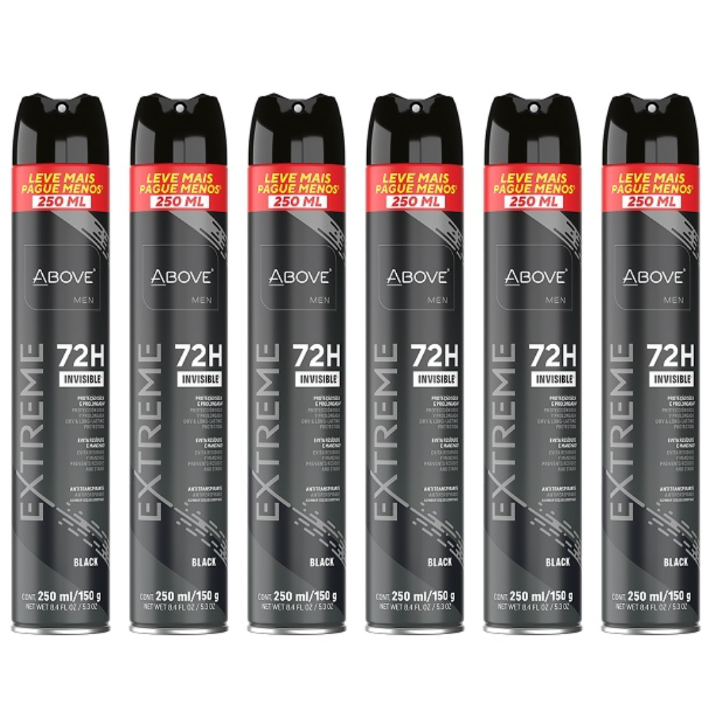 Kit 06un Desodorante Aerosol Above Men Extreme Black Invisible 72h 250ml