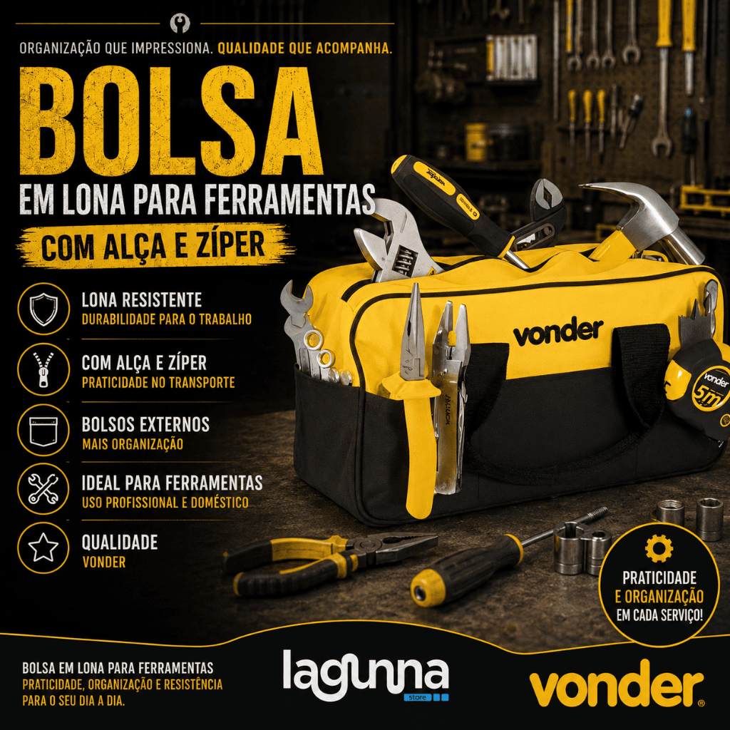 Bolsa Em Lona Para Ferramentas BL-005 Vonder Reforçada Com Alça E Zíper
