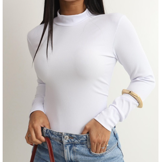 BLUSA CACHARREL FEMININA MANGA LONGA SEGUNDA PELE GOLA ALTA CANELADA RIBANA INVERNO FRIO MODA ELEGANTE