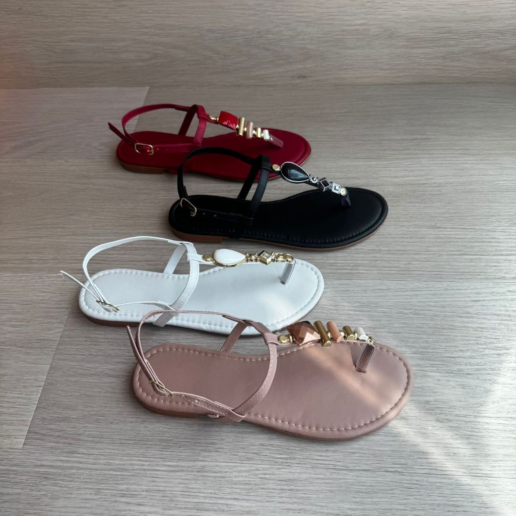 Sandália Rasteira Feminina Pedraria Luxo Tiras Finas Calcanhar Macia Conforto Moderno Rasteirinha Antiderrapante