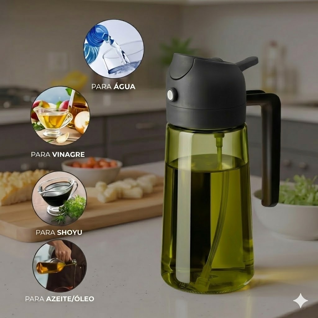 Porta Azeite Óleo Borrifador Dispenser 2 Em 1 Vidro Pulverizador Spray Vinagre Cozinha Airfryer