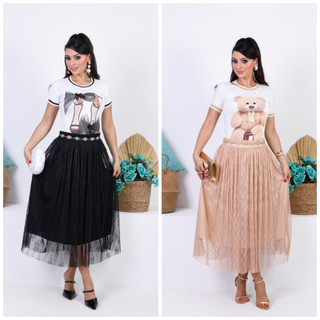 Saia Tule Estampado Floral Midi Moda Evangélica Feminina Elegante Delicada Linda Para Congressos, Cultos e Eventos