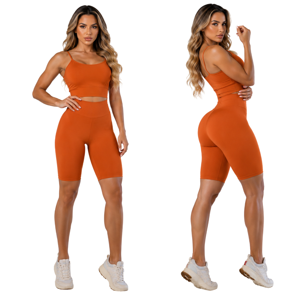 Conjunto Academia Feminino Top Alcinha e Bermuda Ciclista Modeladora Suplex Premium