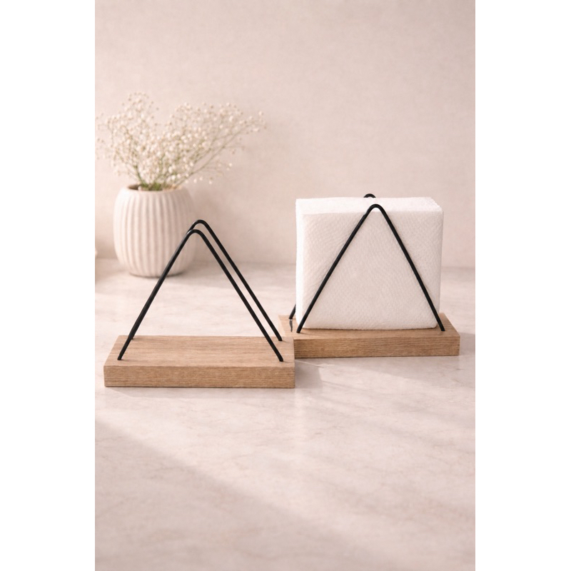 Porta Guardanapo Madeira Aço Preto Fosco Grande MDF para Mesa Cozinha Suport