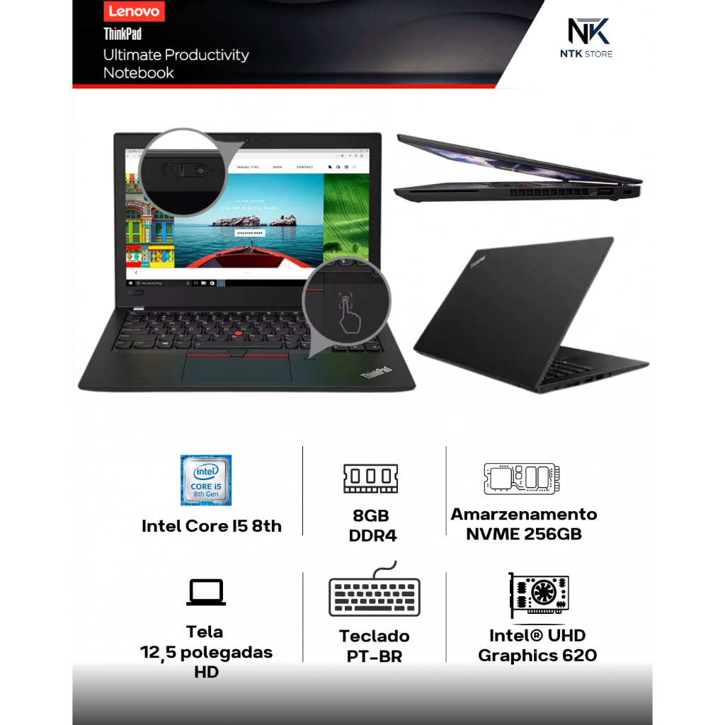 Notebook Lenovo ThinkPad X280 Intel Core i5 8th /8gb ram / 256gb ssd /Tela 12,5"HD