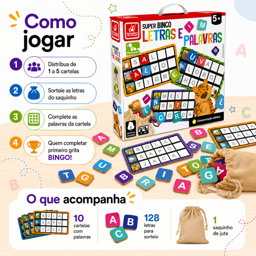 Jogo Super Bingo Letras Palavras Alfabetização Aprender Infantil - Brincadeira De Criança — imagem 2 de 2