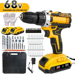 Parafusadeira a bateria Furadeira sem Fio  68V com Maleta de Acessórios.