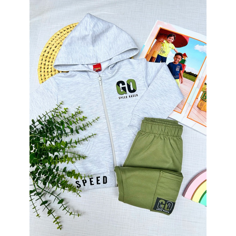 Conjunto Infantil Menino Blusa com Capuz e Calça Moletom Peluciado Confortável e Sofisticado Kyly