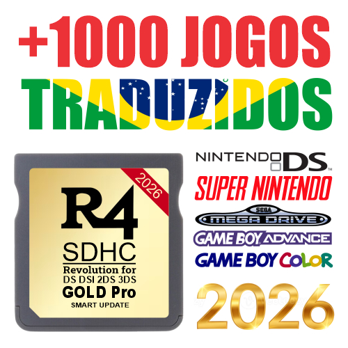 Cartão R4 Gold 2026 - 1000 Jogos Todos Traduzidos BR - Nintendo 3DS, 2DS, DS, DSi - Novo Atualizado