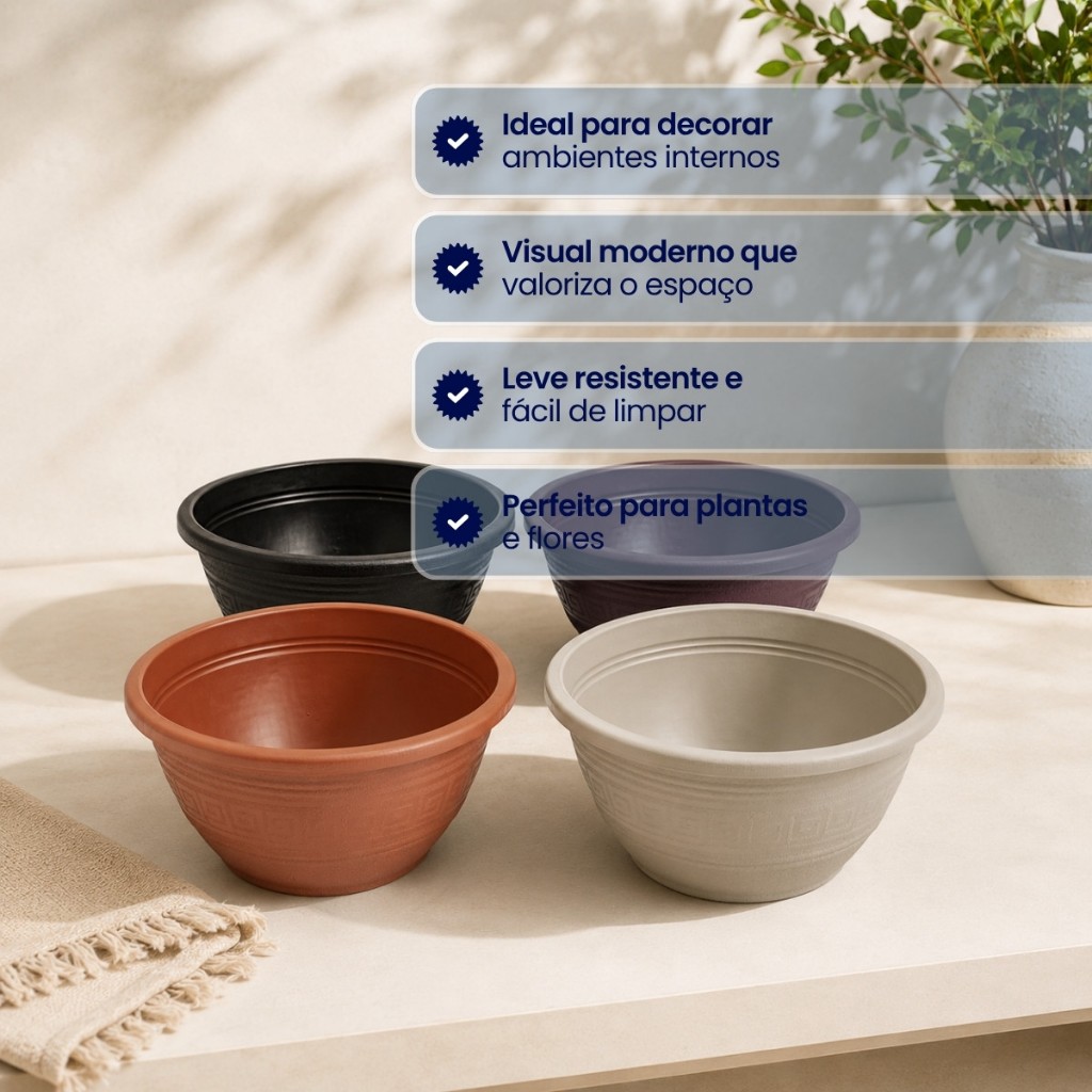 Kit 12 Vasos Redondos 3,5 Litros Plástico Escolha Sua Cor Para Plantas Flores Jardim Varanda Decoração