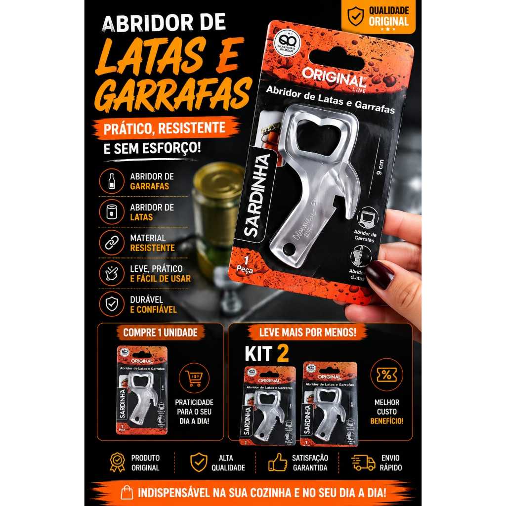 Abridor Sardinha Abridores De Lata E Garrafas 9cm Aço Inox Original Barato