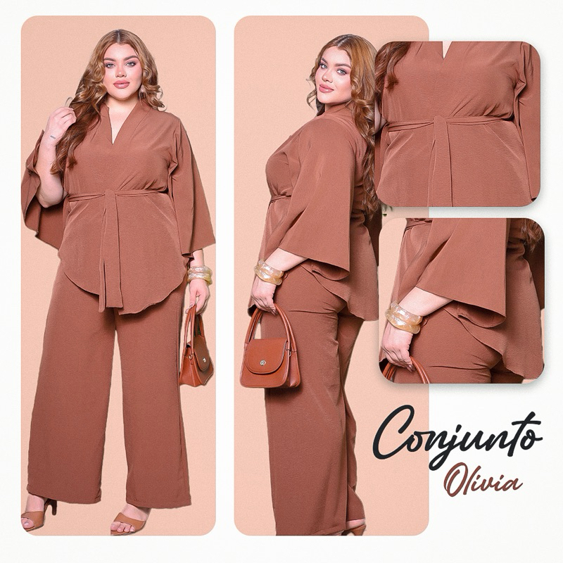 Conjunto Feminino Pantalona e Kimono Social Elegante Veste G 42/44