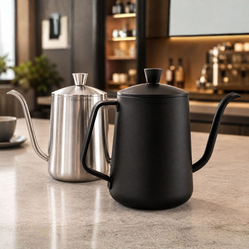 Bule Inox Escovado Bico Fino 600 Ml Leiteira Profissional Aço Inoxidável Antiferrugem Chaleira Preto