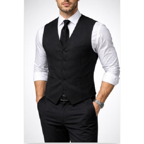 Colete Social Masculino Oxford Preto 4 Botões Elegante Casamento