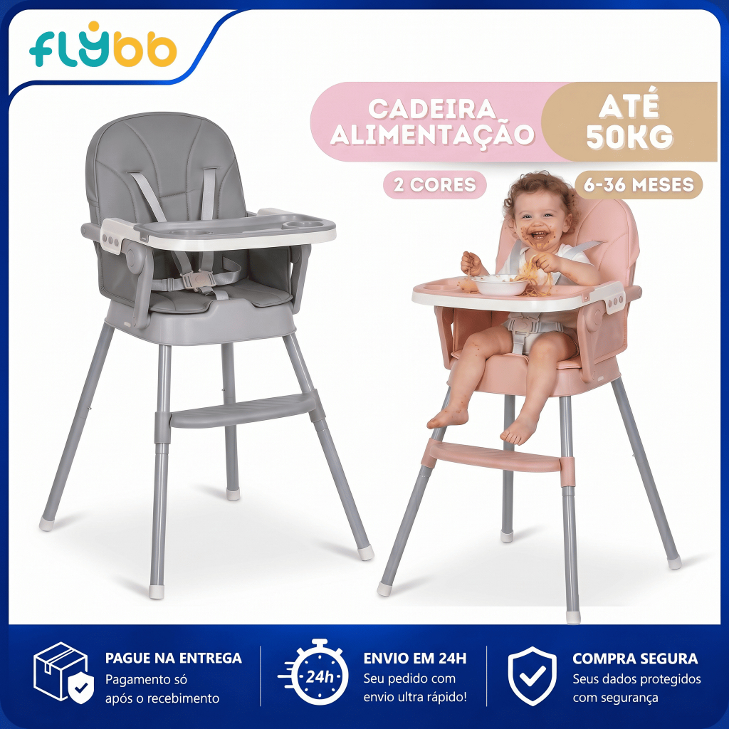 Flybb Cadeira de Alimentação Bebê Infantil Portátil Dobrável Segura e Confortável para Refeições em