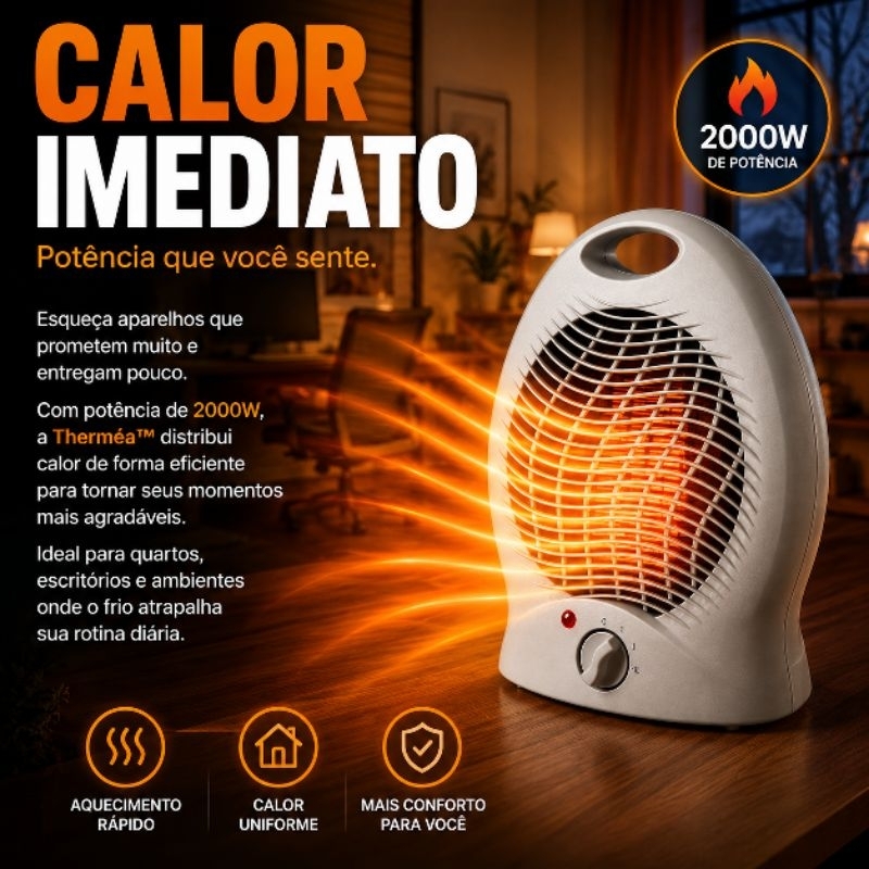 Therméa Ultra™ Aquecedor Elétrico Portátil 2000W Ambiente Quente em Minutos Para Casa e Escritório