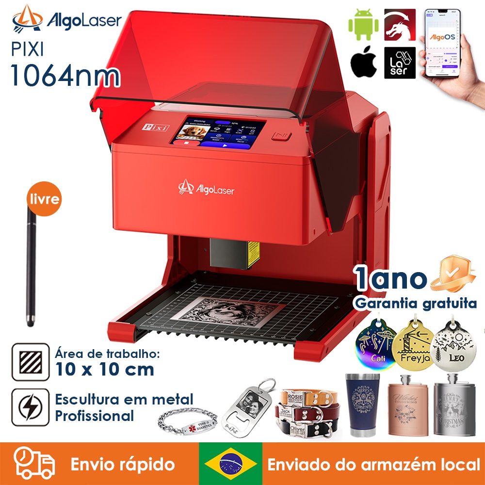 AlgoLaser Pixi 1064nm 1.5W Vermelho Gravadora A Laser Área 10*10cm Impressora A Gravador Corte Laser Máquina De Gravação