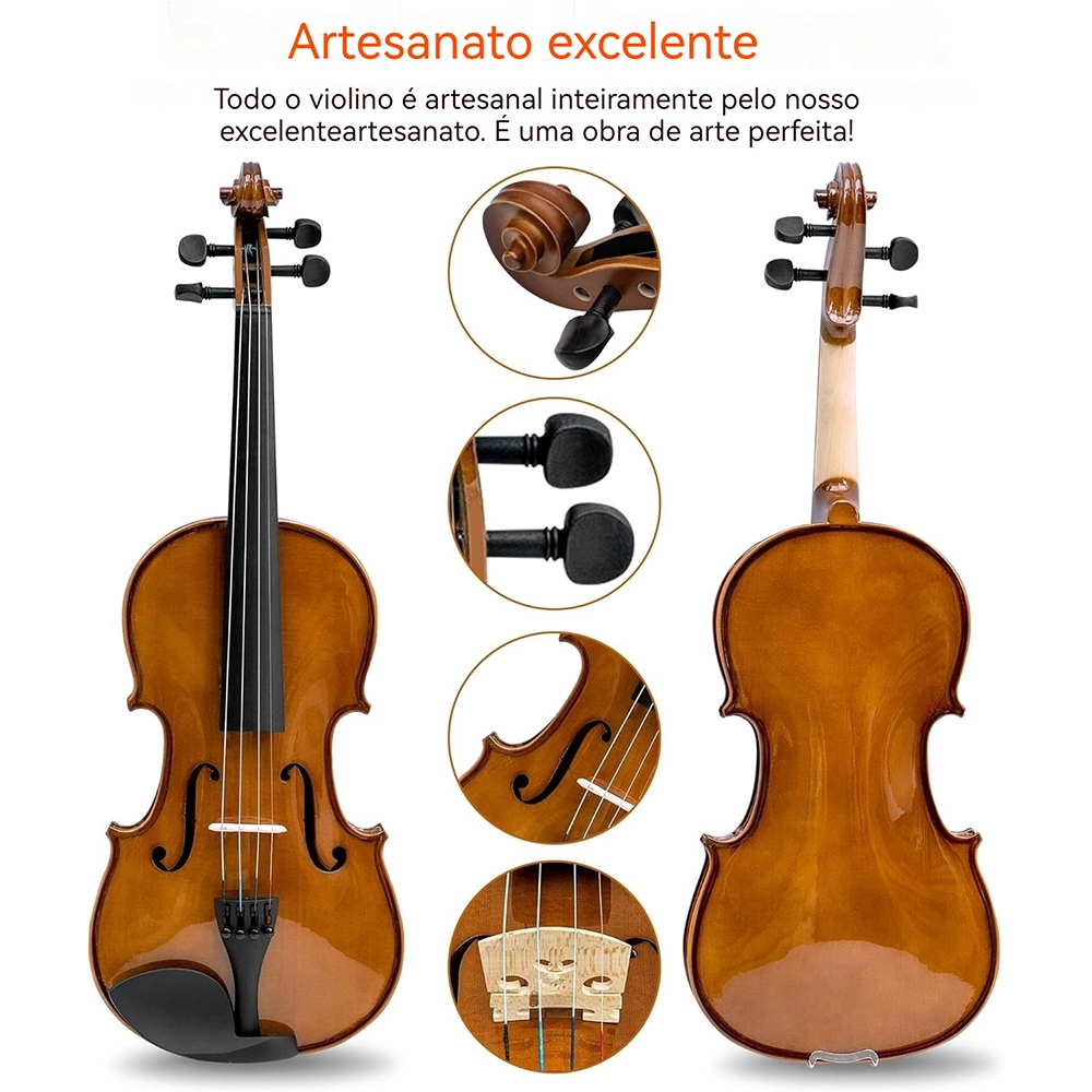 Conjunto de violino VEDO 4/4 tamanho normal, acabamento fosco, adequado para iniciantes e adultos, com estojo rígido · foto 2