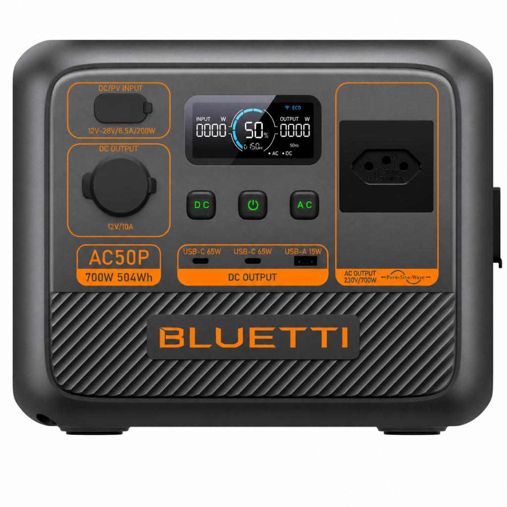 Estação de Energia Portátil Bluetti AC50P 504Wh 700W Potente Leve Solar 1200W De Pico